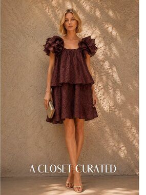 Custommade Kaeyla Ruffle Dress Brown Large NWT